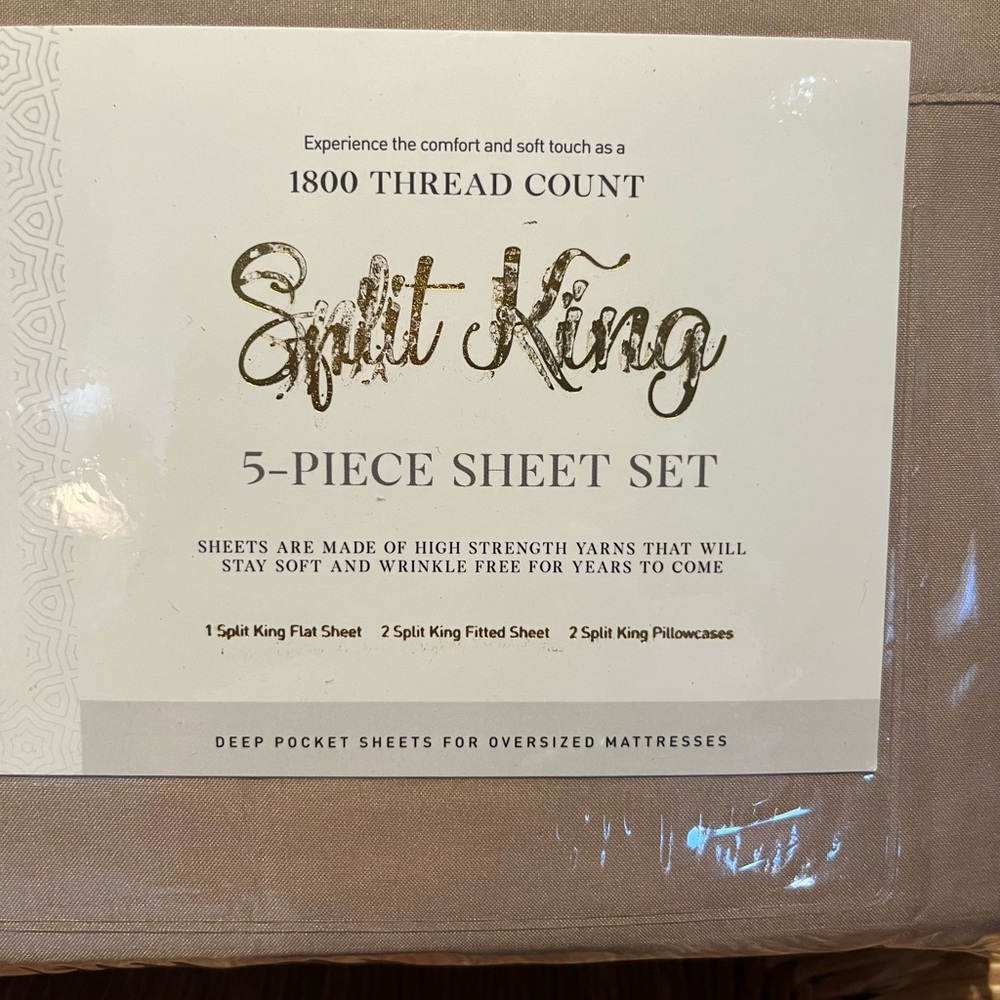 Sweet Home Collection Split King 5-Piece Sheet Set - Beige 1800 thread count - Picture 3 of 3